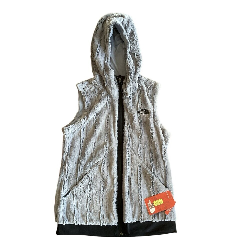 The North Face Full Zip Furlander Gray Faux Fur Vest w/ Hood Women's Size Small